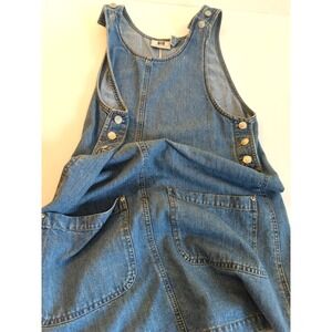 Vtg Y2K  FADED GLORY Overalls Denim Dress S Patch Pockets Festival Prairie Boho